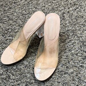 Cape Robbin Transparent and Beige Heeled Mules